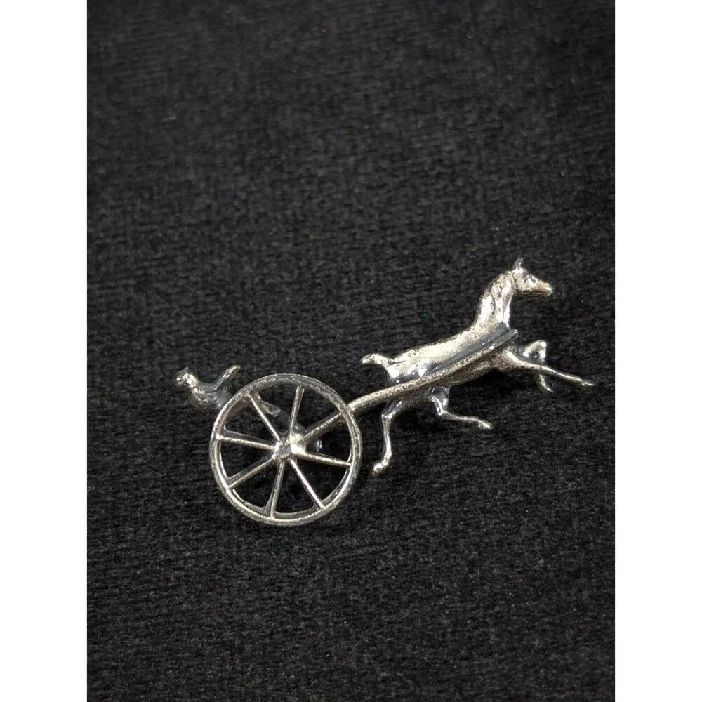 VTG Dancraft Felch Co Sterling Silver 925 Horse Racing Chariot‎ Brooch Pin 1.5